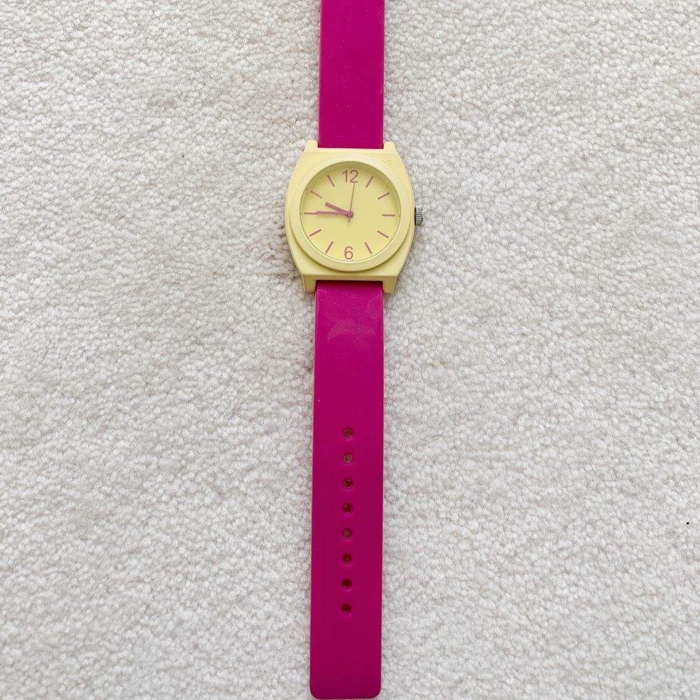 Ladies watch wristwatch pink and muted yellow